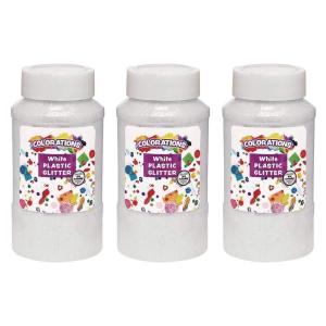 Colorations Extra-Safe Plastic White Glitter, 3 lbs, Each Jar 1 lb, 3 Easy Dispensing Shaker Jars, Great for Arts & Crafts, Decorating, Slime, Holiday Party, Weddings, Scrapbooking, Non Toxic Glitter