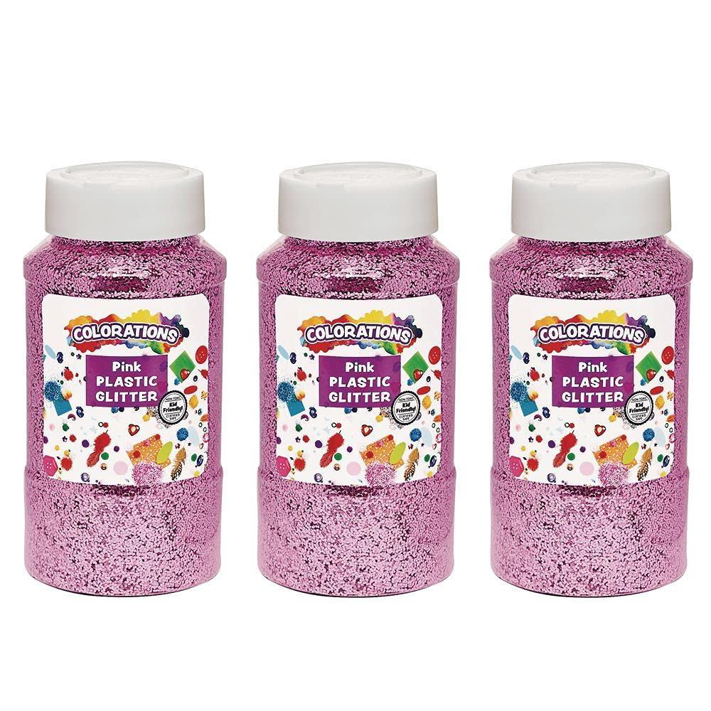 image:imageColorations ExtraSafe Plastic Pink Glitter 3 lbs Each Jar 1 lb 3 Easy Dispensing Shaker Jars Great for Arts amp Crafts Decorating Slime Holiday Party Weddings Scrapbooking Non Toxic Glitter
