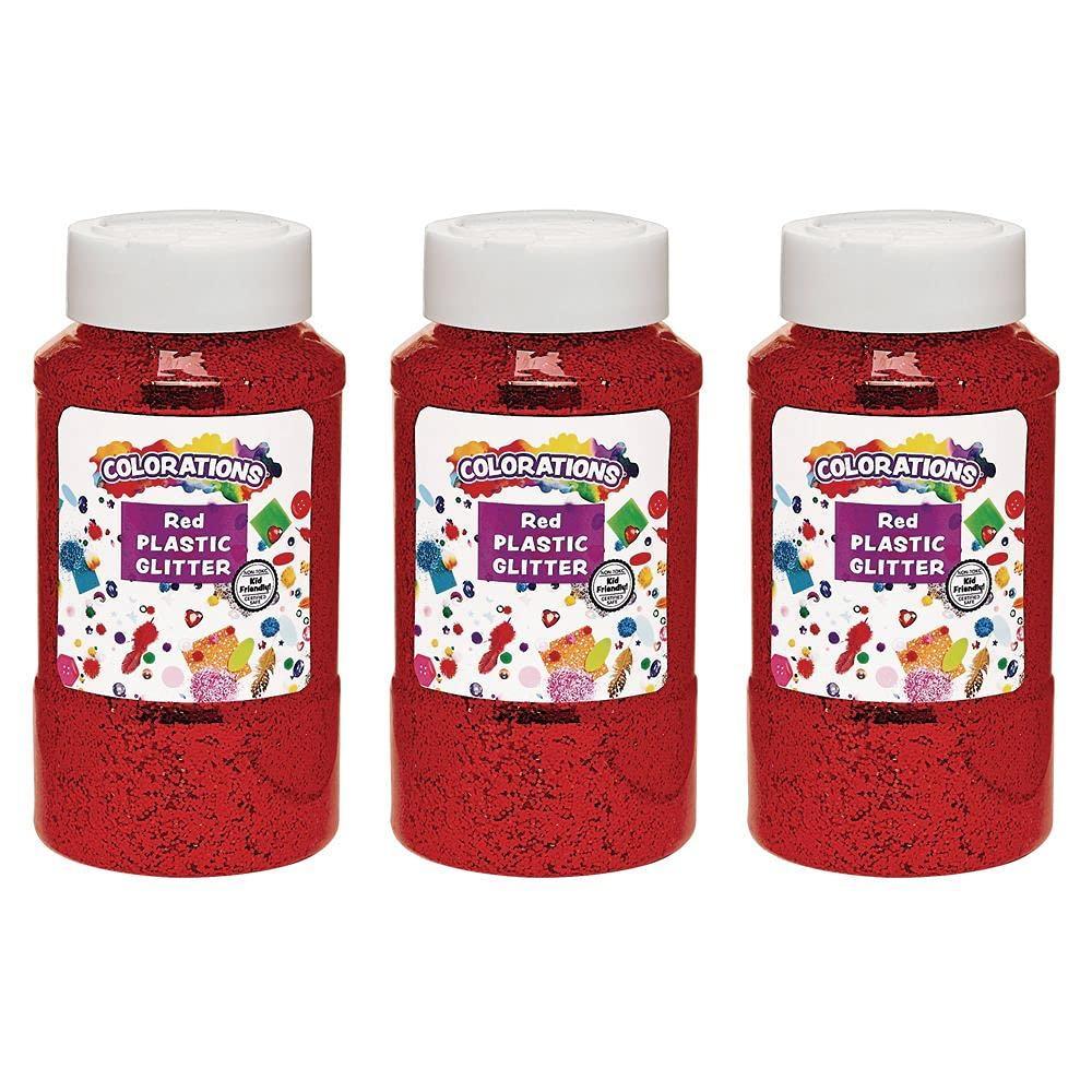 image:imageColorations ExtraSafe Plastic Red Glitter 3 lbs Each Jar 1 lb 3 Easy Dispensing Shaker Jars Great for Arts amp Crafts Decorating Slime Holiday Party Weddings Scrapbooking Non Toxic Glitter