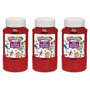 Colorations Extra-Safe Plastic Red Glitter, 3 lbs, Each Jar 1 lb, 3 Easy Dispensing Shaker Jars, Great for Arts & Crafts, Decorating, Slime, Holiday Party, Weddings, Scrapbooking, Non Toxic Glitter