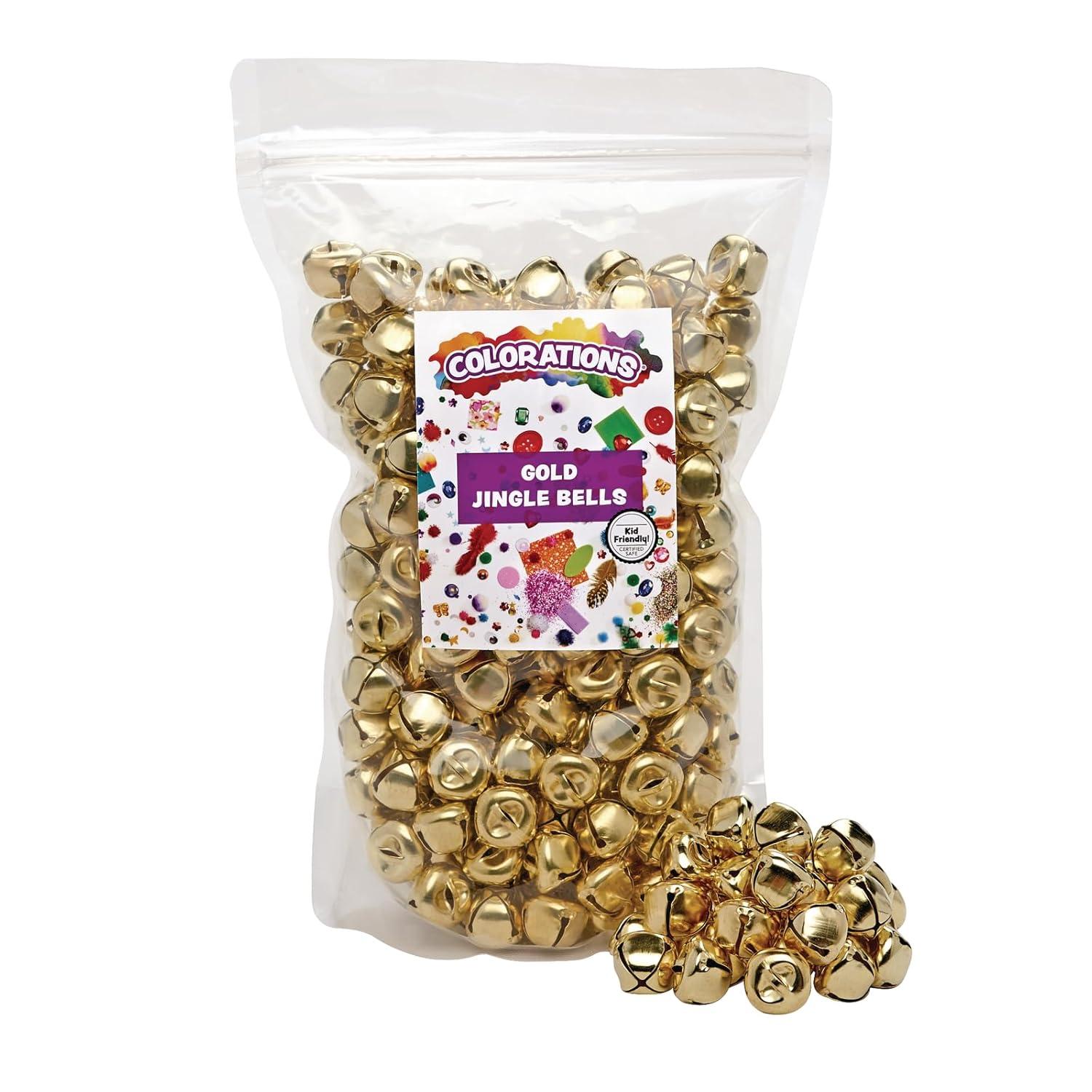 image:imageColorations Gold Jingle Bells 150 Pieces Hole for threading Great for Crafts and so much fun for Holidays Christmas Costumes Make necklace bracelets or glue to sticks