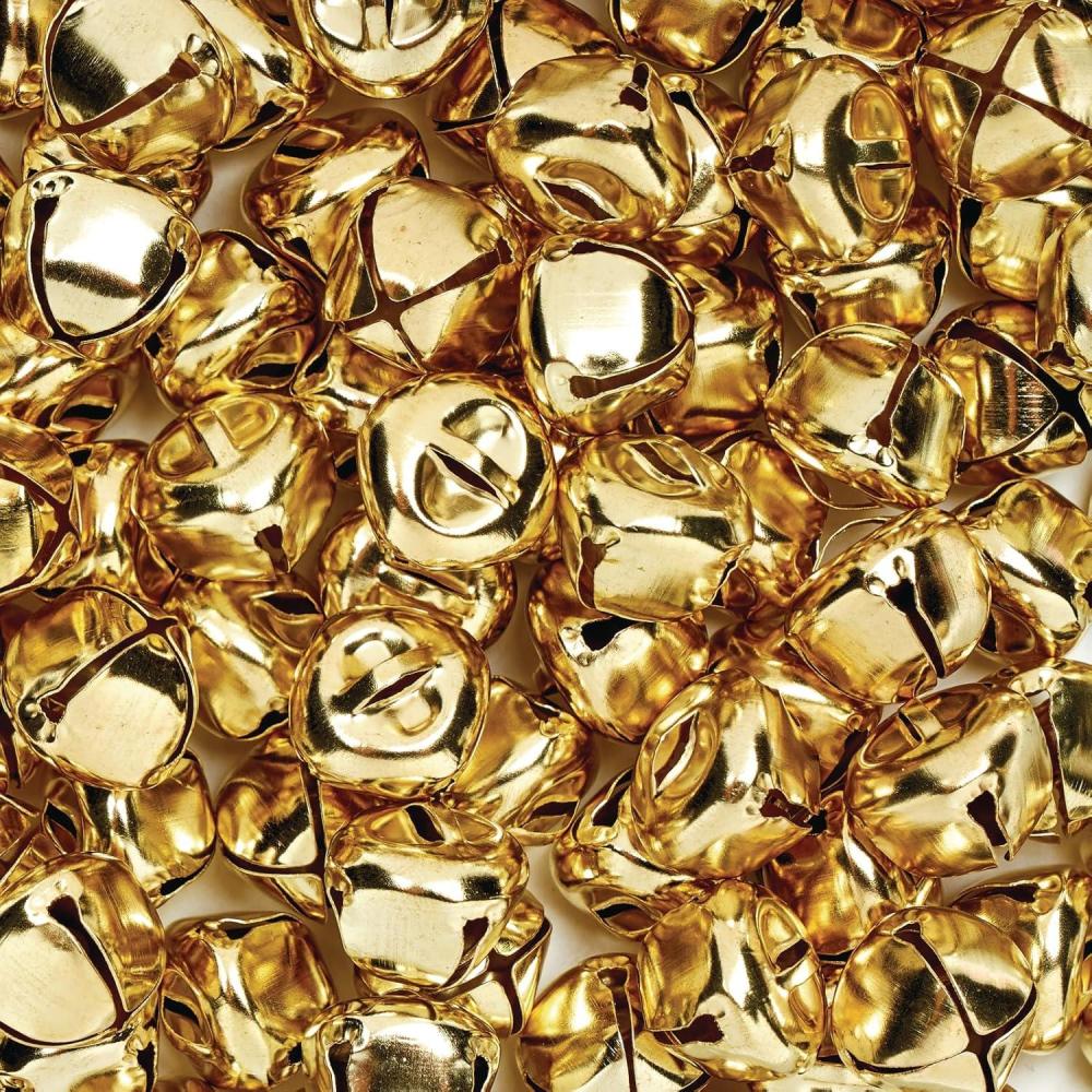 image:imageColorations Gold Jingle Bells 150 Pieces Hole for threading Great for Crafts and so much fun for Holidays Christmas Costumes Make necklace bracelets or glue to sticks
