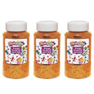 Colorations Extra-Safe Plastic Orange Glitter, 3 lbs, Each Jar 1 lb, 3 Easy Dispensing Shaker Jars, Great for Arts & Crafts, Decorating, Slime, Holiday Party, Weddings, Scrapbooking,Non Toxic Glitter