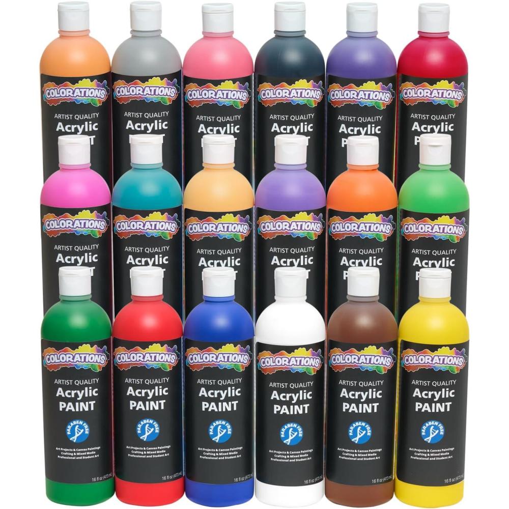 image:imageColorations Artist Quality Acrylic 18 Color Paint Set 16 oz 473ml Made in United States ParabenFree NonToxic Acrylic Paint for Adults and KidsSpectrum Set of 18