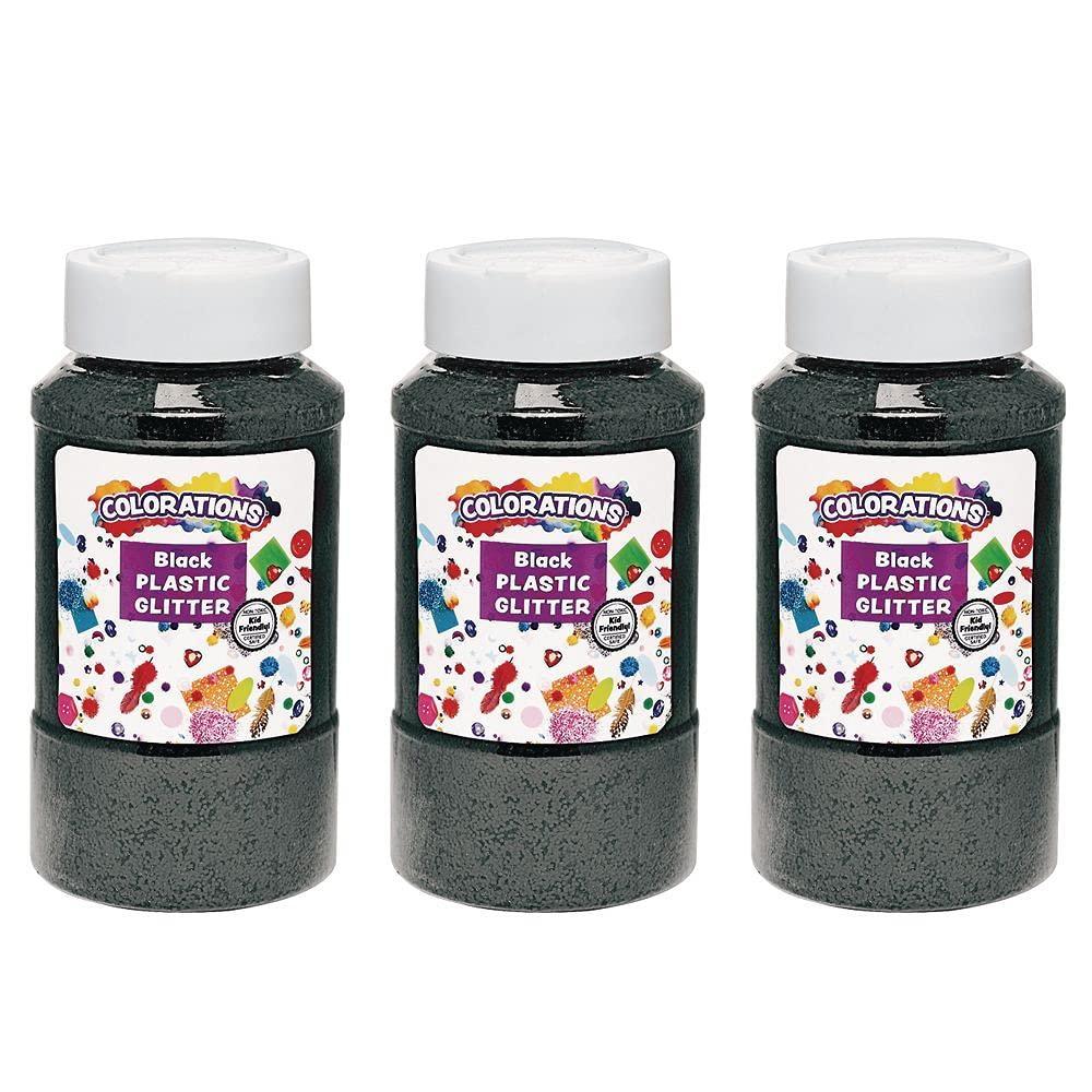 image:imageColorations ExtraSafe Plastic Black Glitter 3 lbs Each Jar 1 lb 3 Easy Dispensing Shaker Jars Great for Arts amp Crafts Decorating Slime Holiday Party Weddings Scrapbooking Non Toxic Glitter
