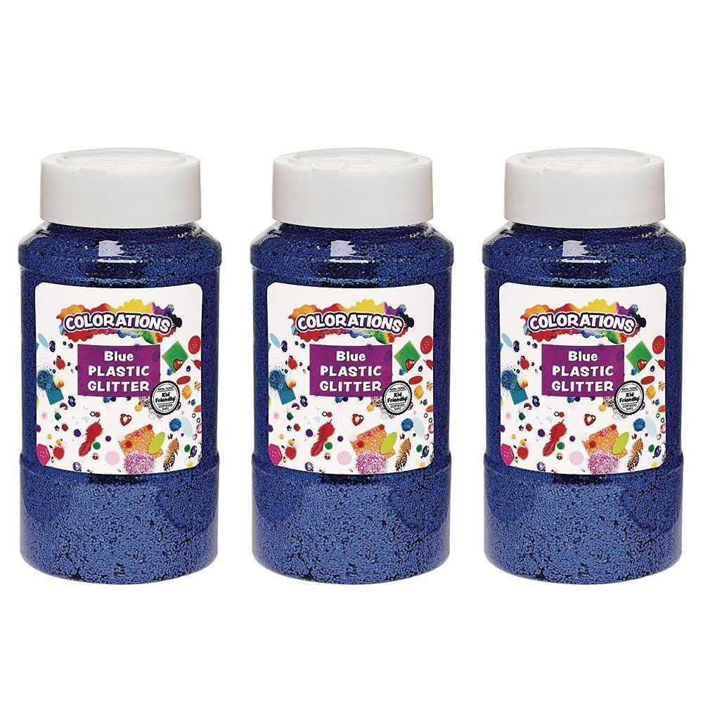 image:imageColorations ExtraSafe Plastic Blue Glitter 3 lbs Each Jar 1 lb 3 Easy Dispensing Shaker Jars Great for Arts amp Crafts Decorating Slime Holiday Party Weddings Scrapbooking Non Toxic Glitter