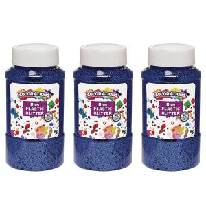 Colorations Extra-Safe Plastic Blue Glitter, 3 lbs, Each Jar 1 lb, 3 Easy Dispensing Shaker Jars, Great for Arts & Crafts, Decorating, Slime, Holiday Party, Weddings, Scrapbooking, Non Toxic Glitter