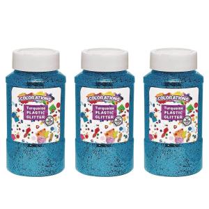 Colorations Extra-Safe Plastic Turquoise Glitter, 3 lbs, Each Jar 1 lb, 3 Easy Dispensing Shaker Jars, Great for Arts & Crafts, Decorating, Slime, Holiday Party, Weddings, Non Toxic