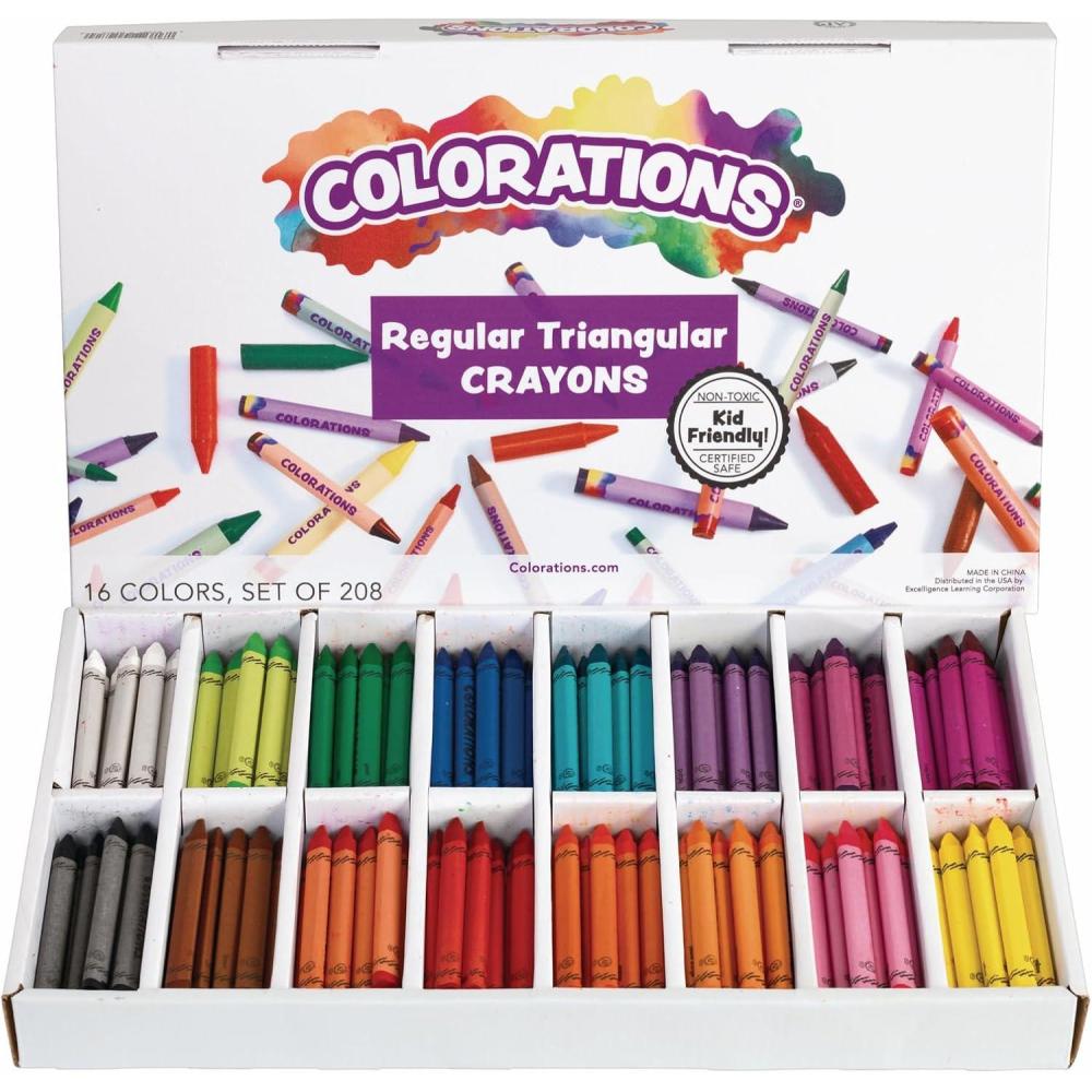 image:imageColorations Regular Size Triangular Crayon Classroom Pack 16 Colors 13 of each Set of 208 EasyGrip NonToxic Crayons for Kids School Supplies Classroom Must Haves208 Count Pack of 1