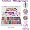 Colorations Large Triangular Crayon Classroom Pack, 16 Colors, 20 of Each, Set of 200, Shape is Easier to Hold & Grip, Glide Easily, Kids School Supplies(400 Count (Pack of 1))