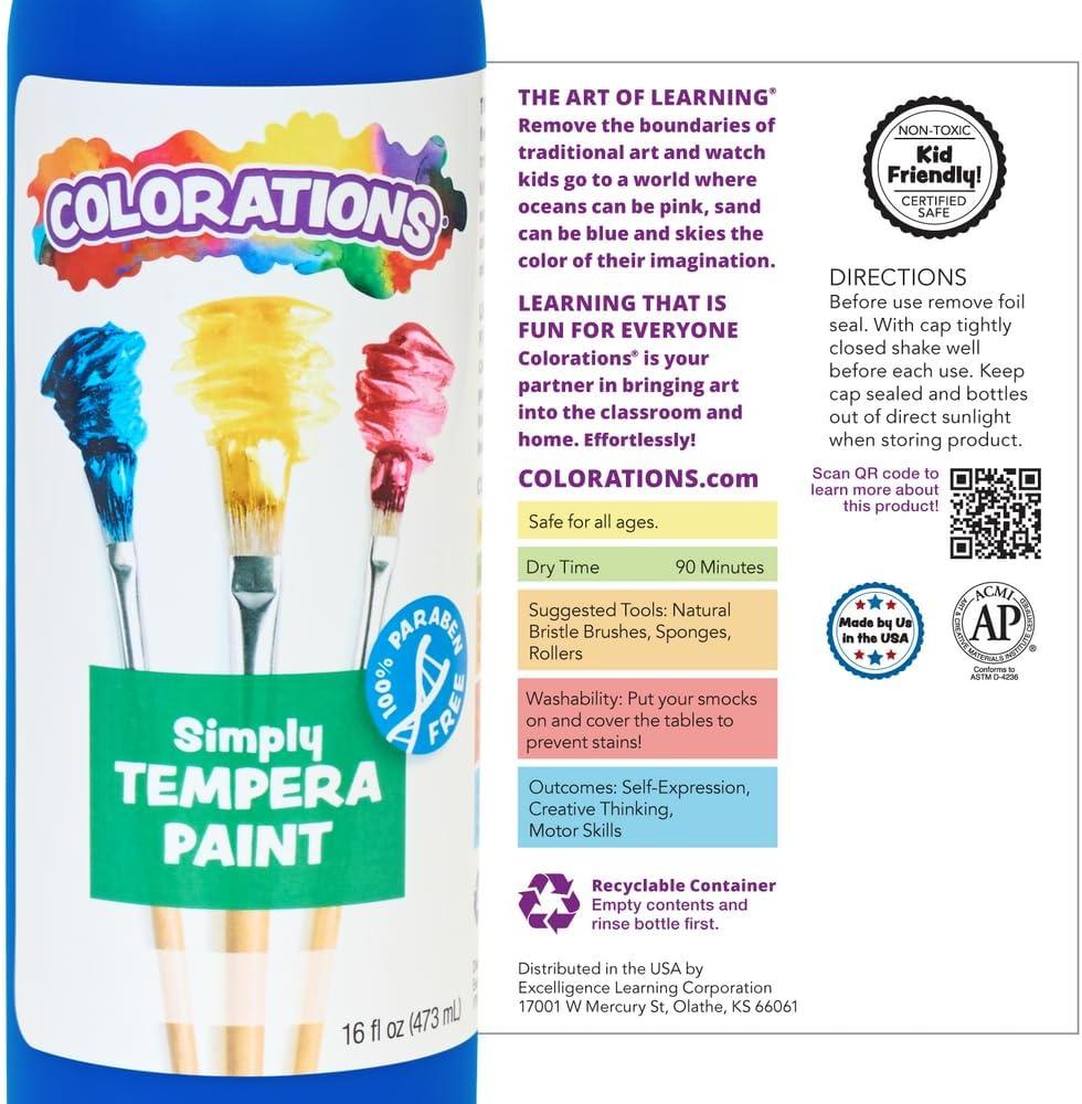 image:imageColorations ParabenFree Tempera Paint for Kids Light Green 16 Ounce Bottle NonToxic and Made in The USAAssorted 6 Primary Colors