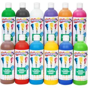 Colorations Paraben-Free Tempera Paint for Kids – Light Green, 16 Ounce Bottle, Non-Toxic and Made in The USA(Assorted  Set of 12)