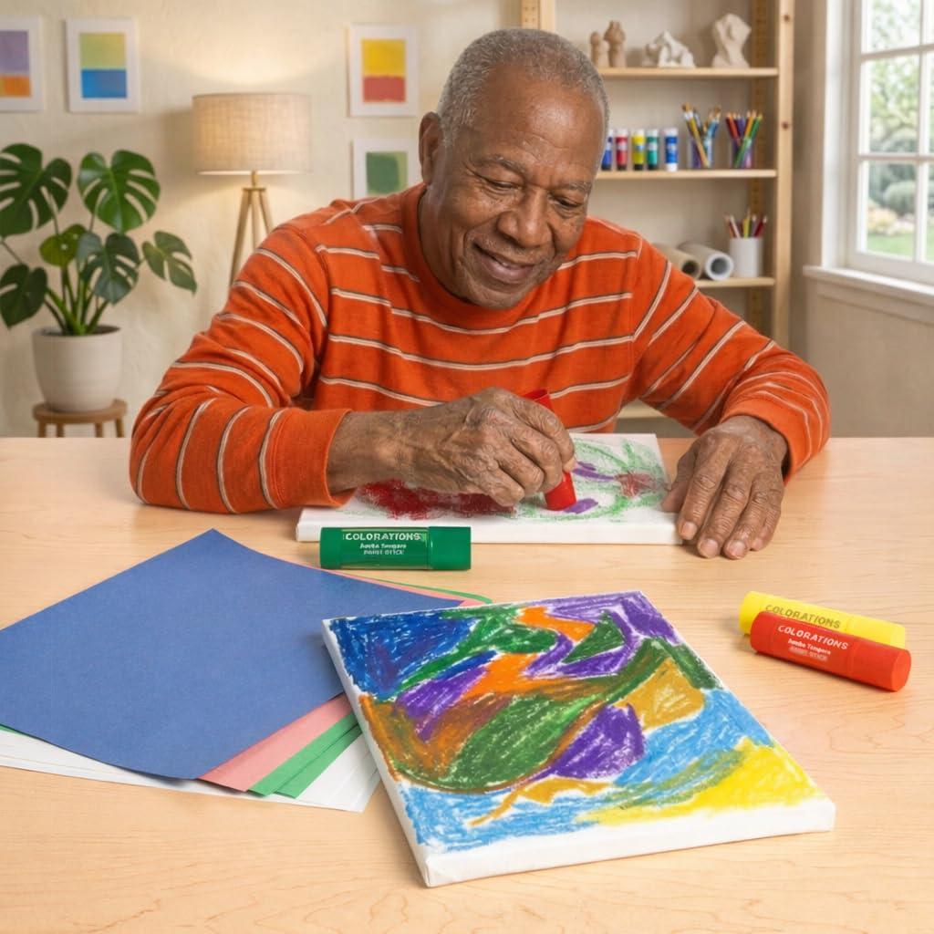 image:imageColorations Senior Arts and Crafts Bundle Jumbo Tempera Paint Sticks and Art Paper Set Occupational Therapy Activities for Seniors Fine Motor Rehabilitation Easy Grip Painting Supplies
